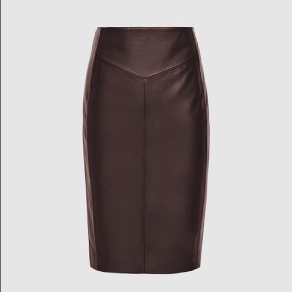 NWT Reiss Megan Leather Pencil Skirt Berry Size 10